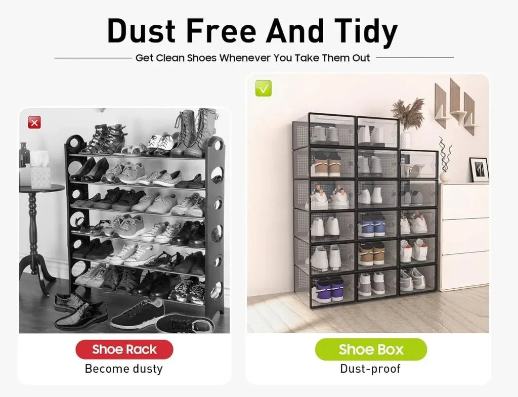 12-Pack Stackable Clear Plastic Shoe Storage Boxes