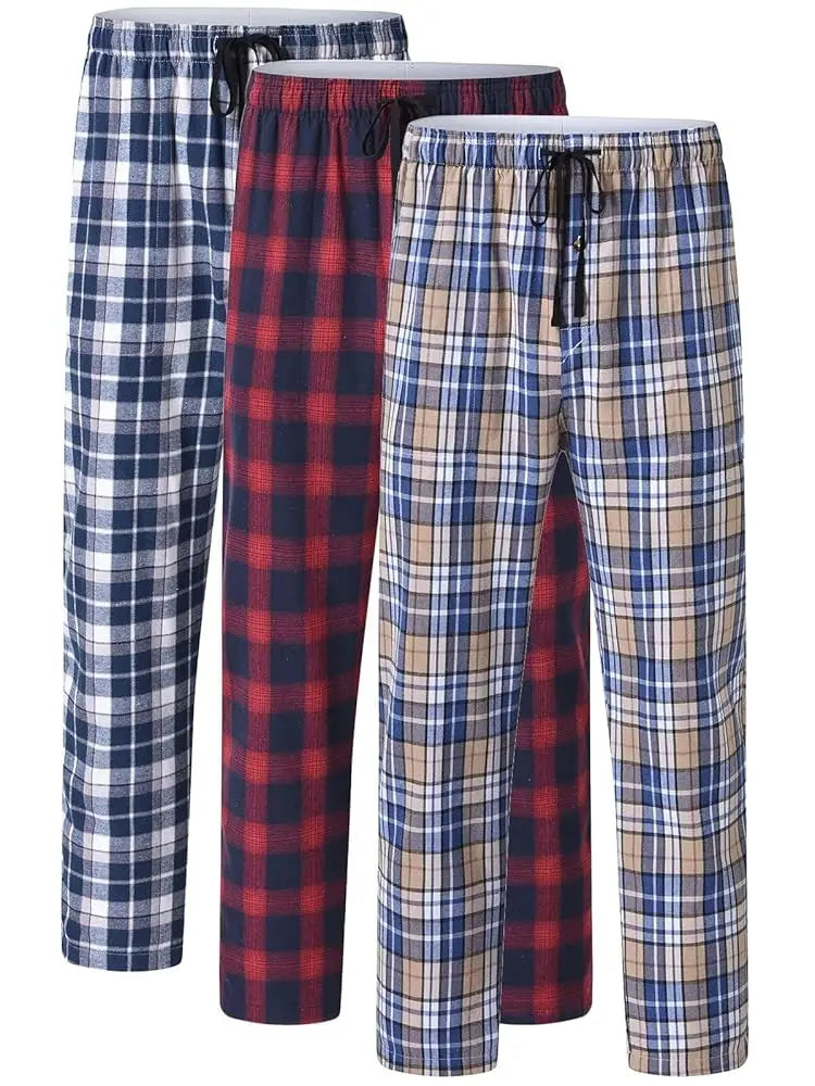 3Pcs Men’s 100% Cotton Plaid Pajama Pants