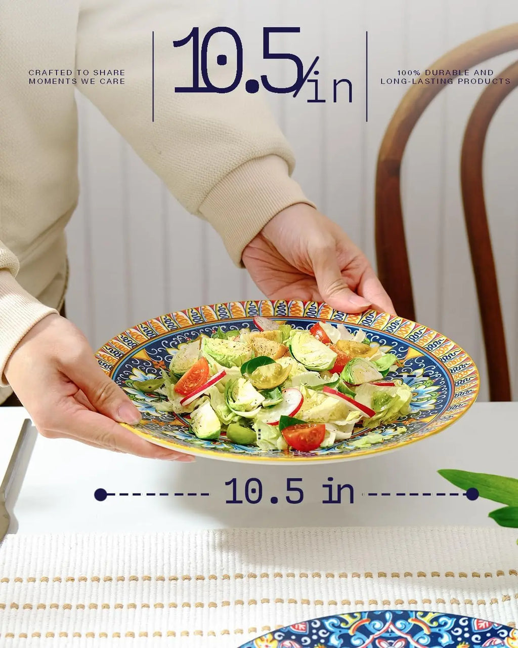 Dinner Plates Set of 6 – 10.5 Inch Ceramic Plates, Colorful Bohemian Style