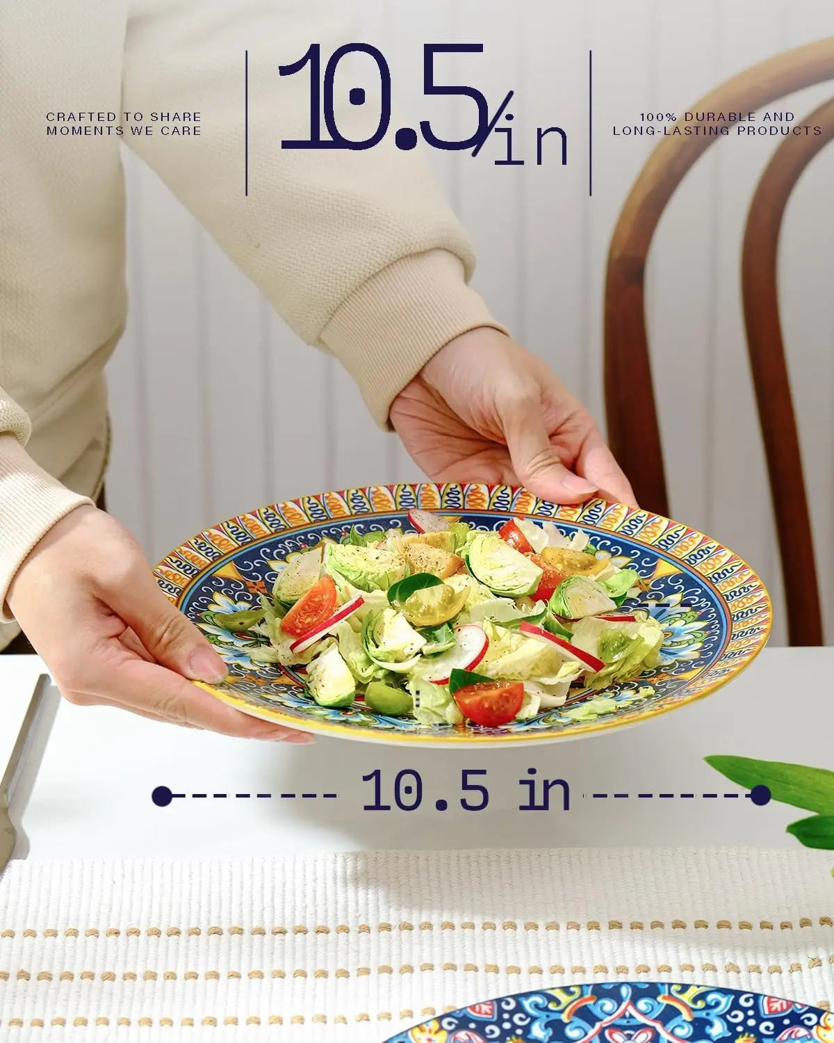 Dinner Plates Set of 6 – 10.5 Inch Ceramic Plates, Colorful Bohemian Style