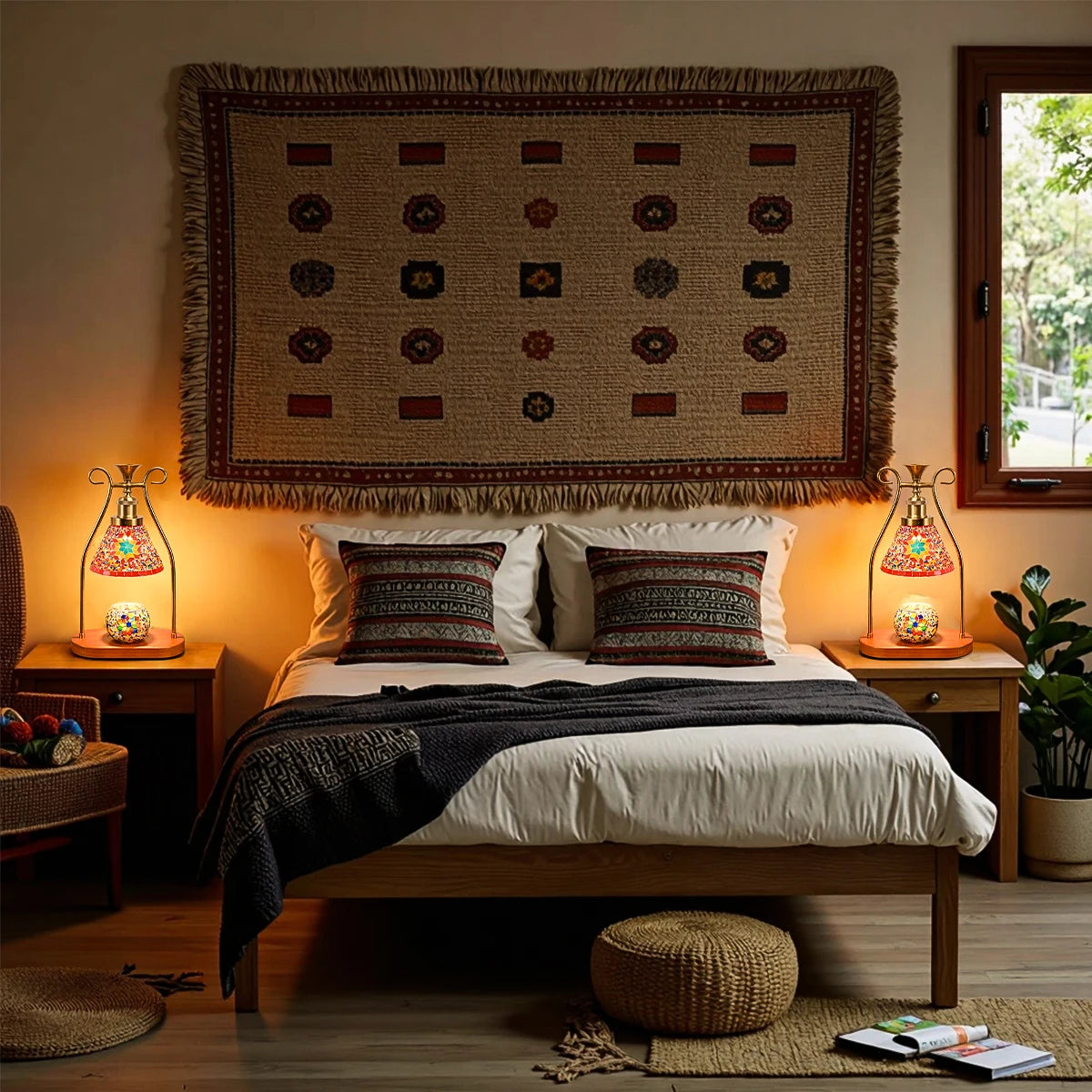 Bohemian Hand-Colored Glass Bedside Lamp