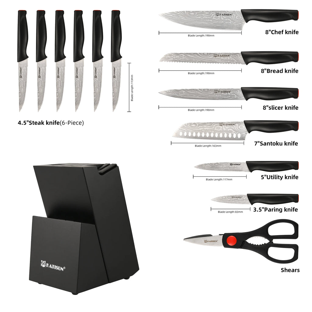 15-Piece Damascus Pattern Kitchen Knife Block Set