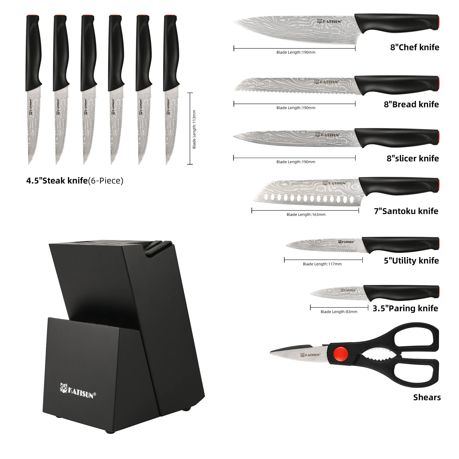 15-Piece Damascus Pattern Kitchen Knife Block Set