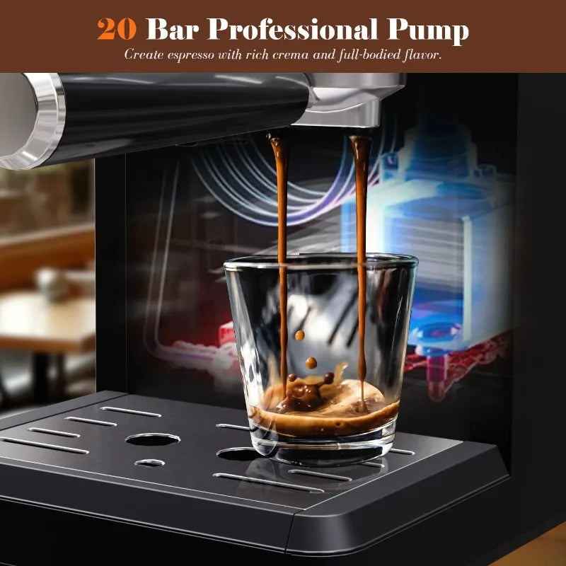 Espresso Machine with Grinder, 20-Bar Semi-Automatic Coffee Maker