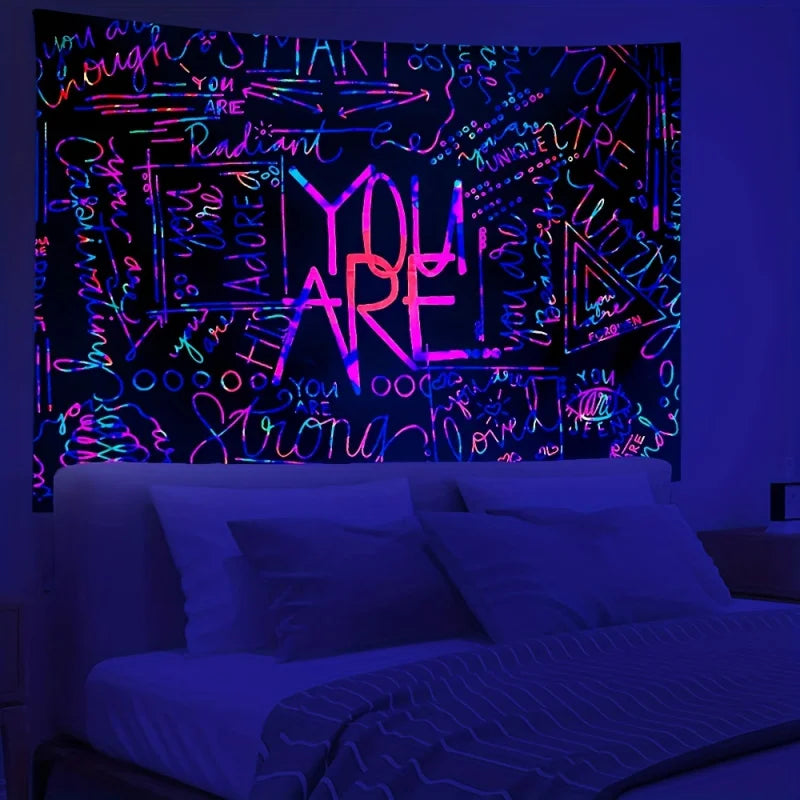 1pc Colorful “You Are” Fluorescent Tapestry – Inspirational Blacklight Wall Hanging