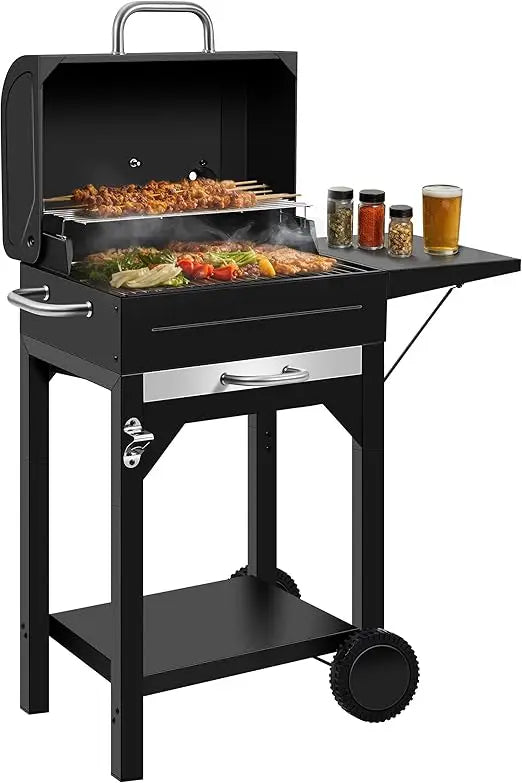 Sturdy Outdoor BBQ Grill with Offset Firebox – Heavy Duty Charcoal Smoker Combo