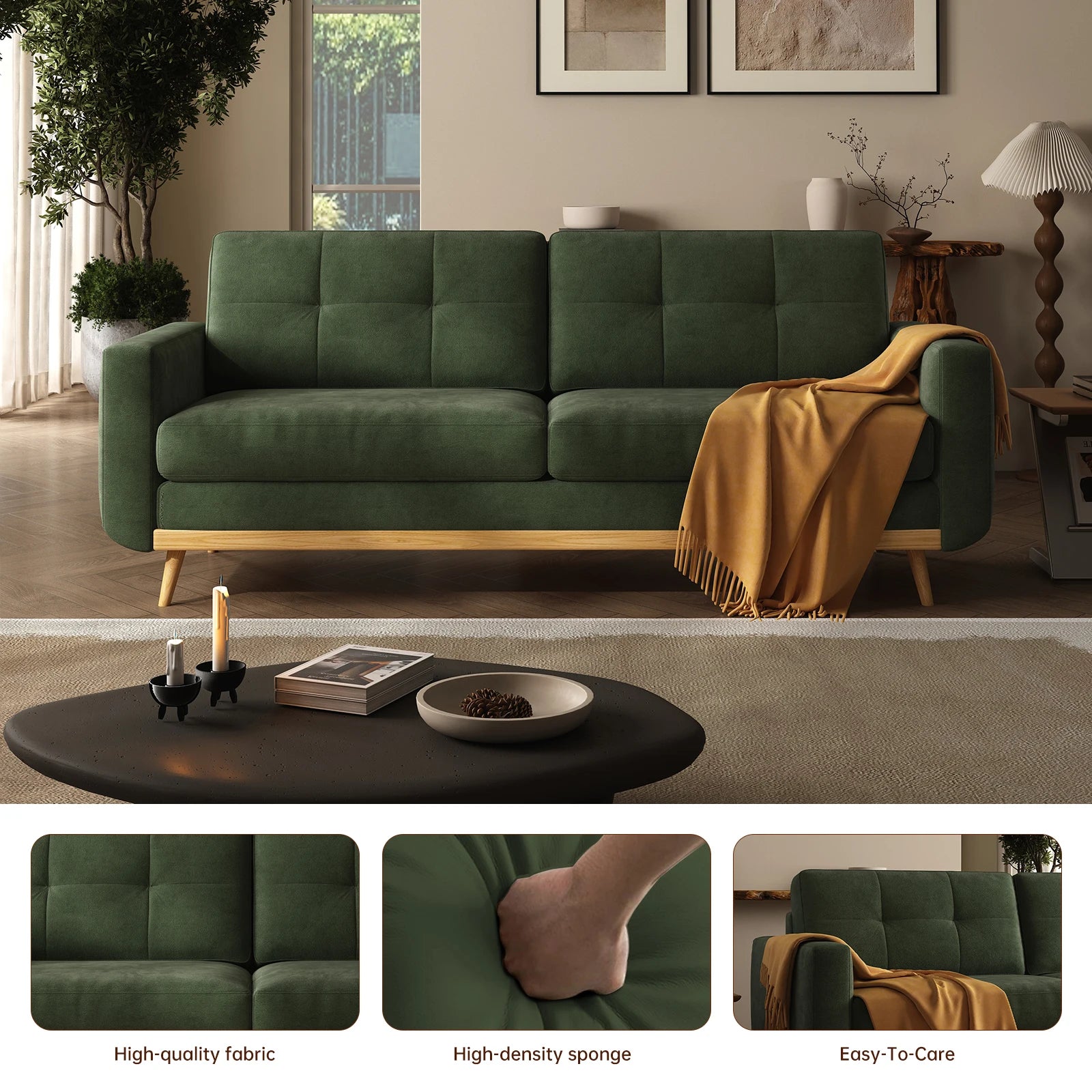 Mid-Century Modern Loveseat Sofa with Wooden Legs