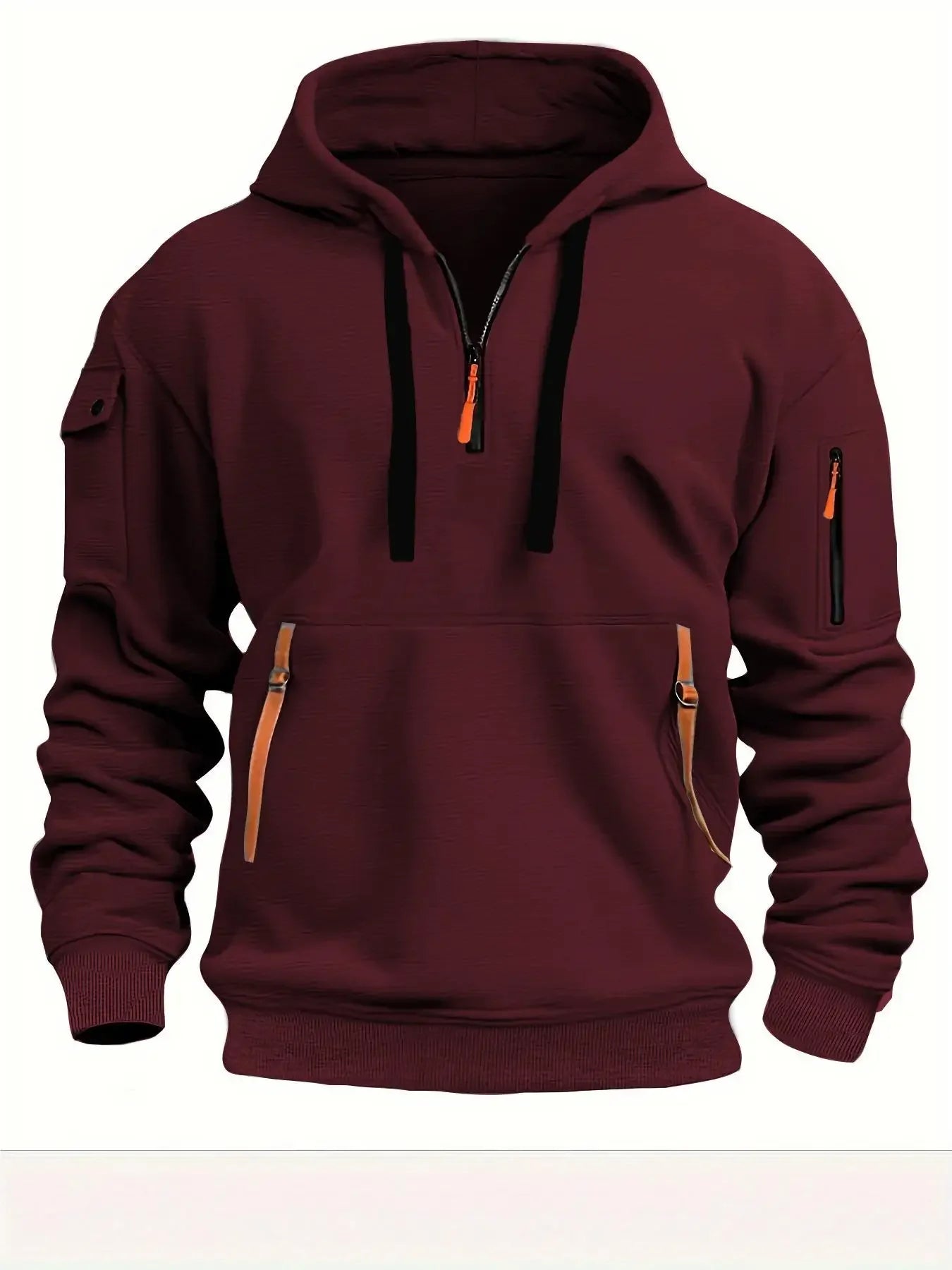 Plus Size Multi-Pocket Zipper Fleece Pullover Hooded Sweatshirt - Unisex