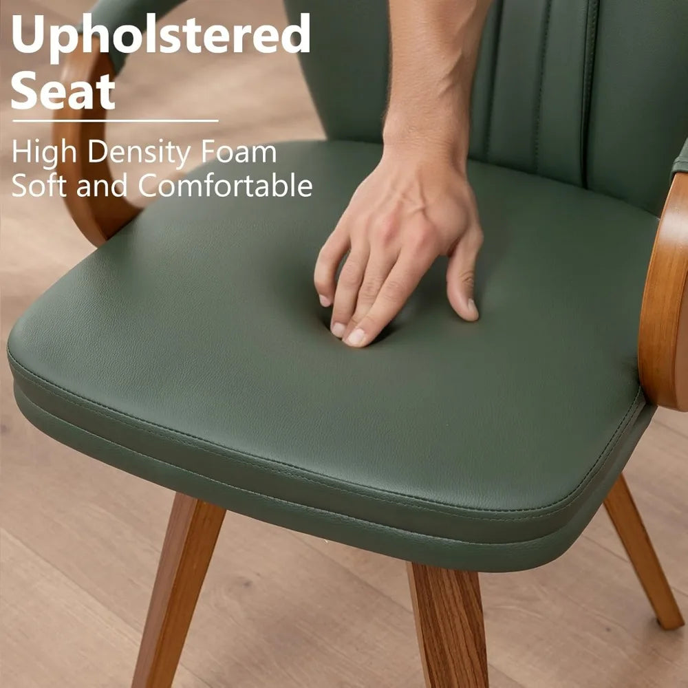 Swivel Dining Chairs Set of 2 – Mid-Century Modern Green Leather Upholstered