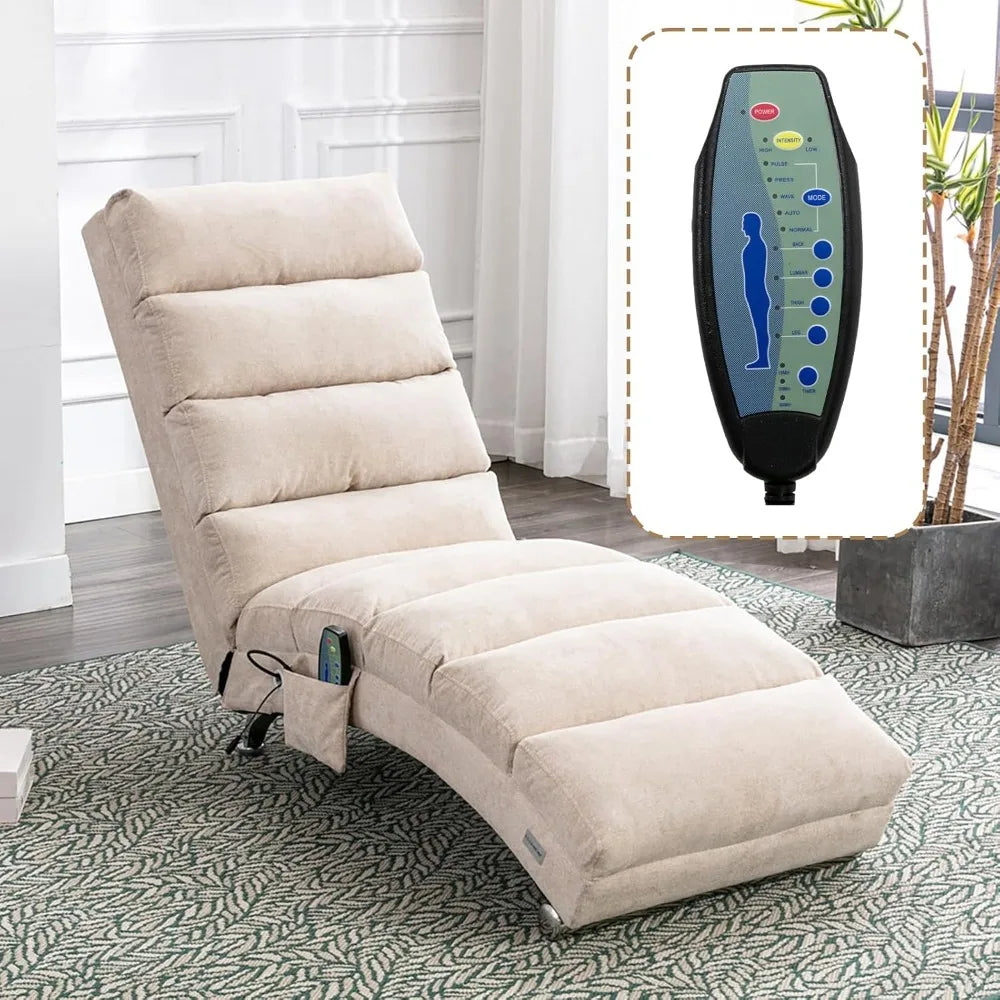 Indoor Chaise Lounge Chair with Electric Massage – 5 Modes, Breathable Linen Upholstered Recliner