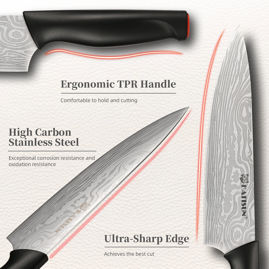 15-Piece Damascus Pattern Kitchen Knife Block Set