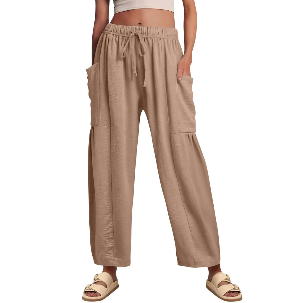 Women’s Plus Size Middle Waist Baggy Pants with Pockets – Korean Fashion