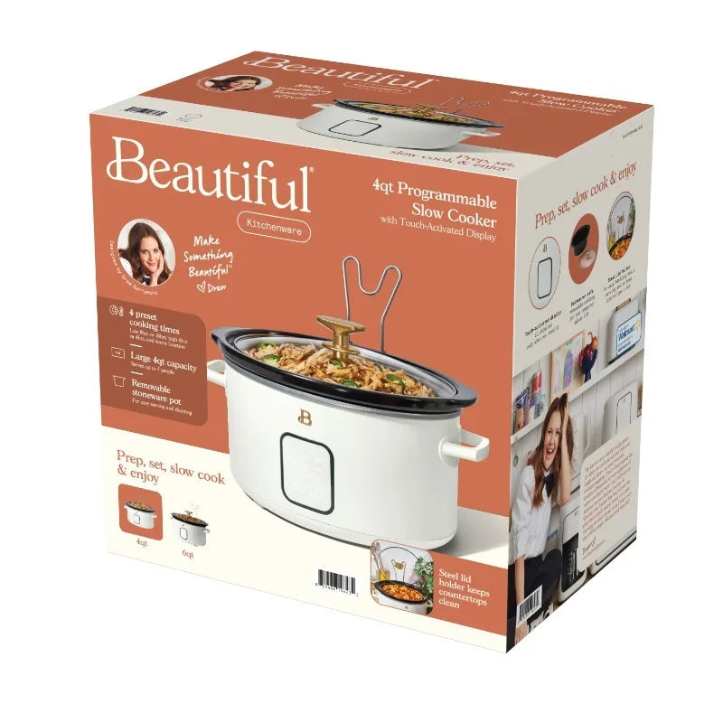 4 Qt Slow Cooker with Touch-Activated Display, White Icing