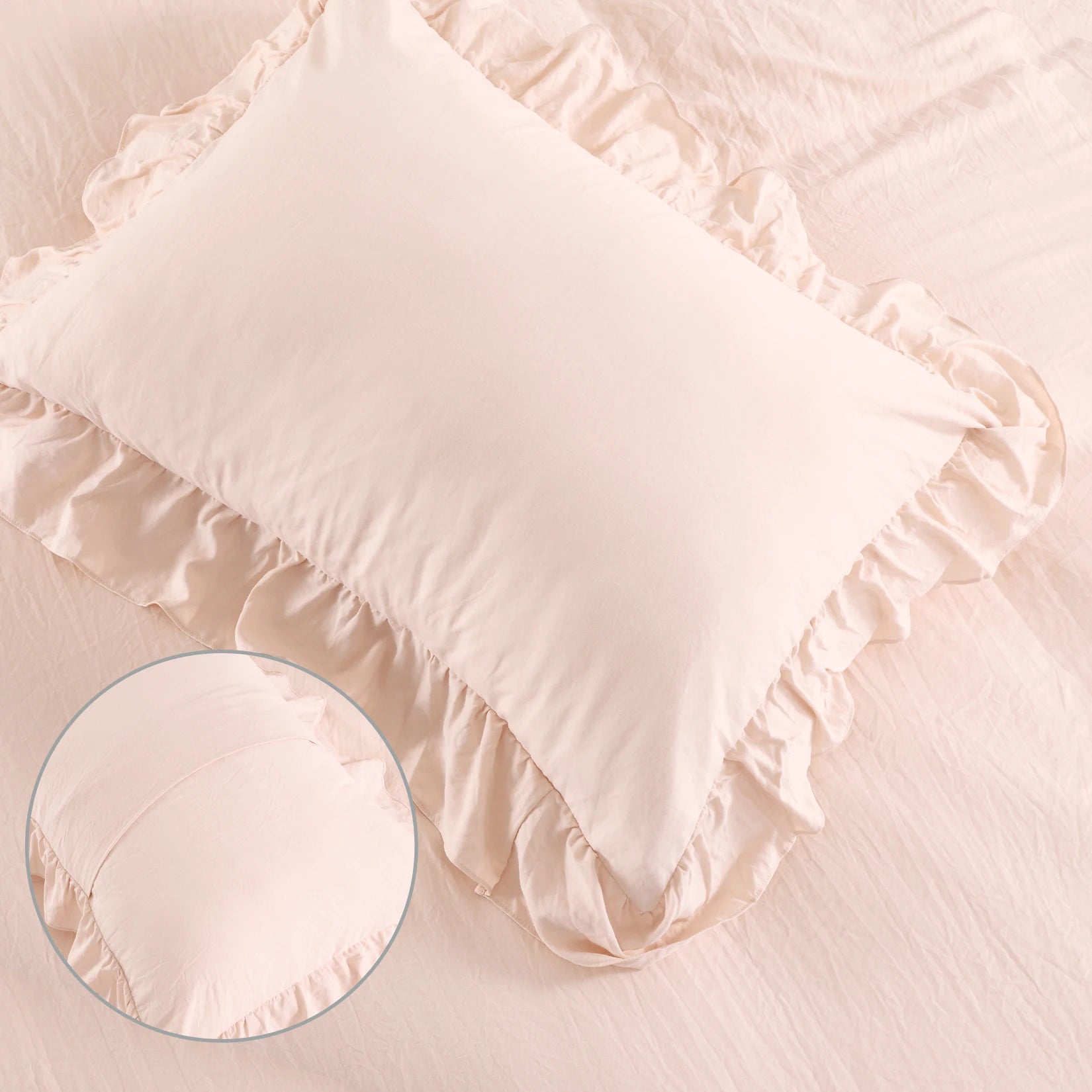 Lotus Leaf Edge Bedding Duvet Cover Set, Soft Washed Polyester, 1 Duvet Cover + 2 Pillowcases