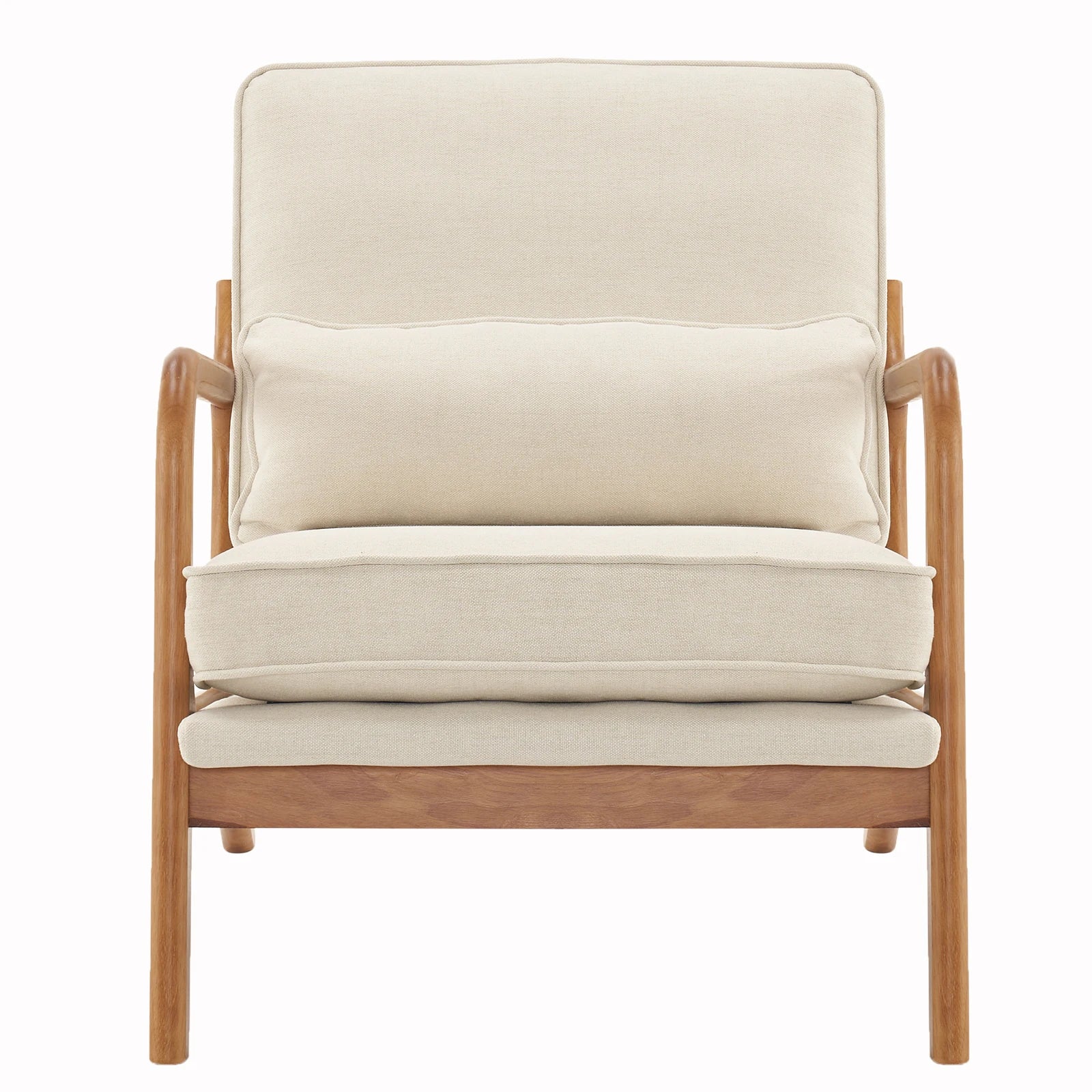Off-White Upholstered Oak Indoor Lounge Chair