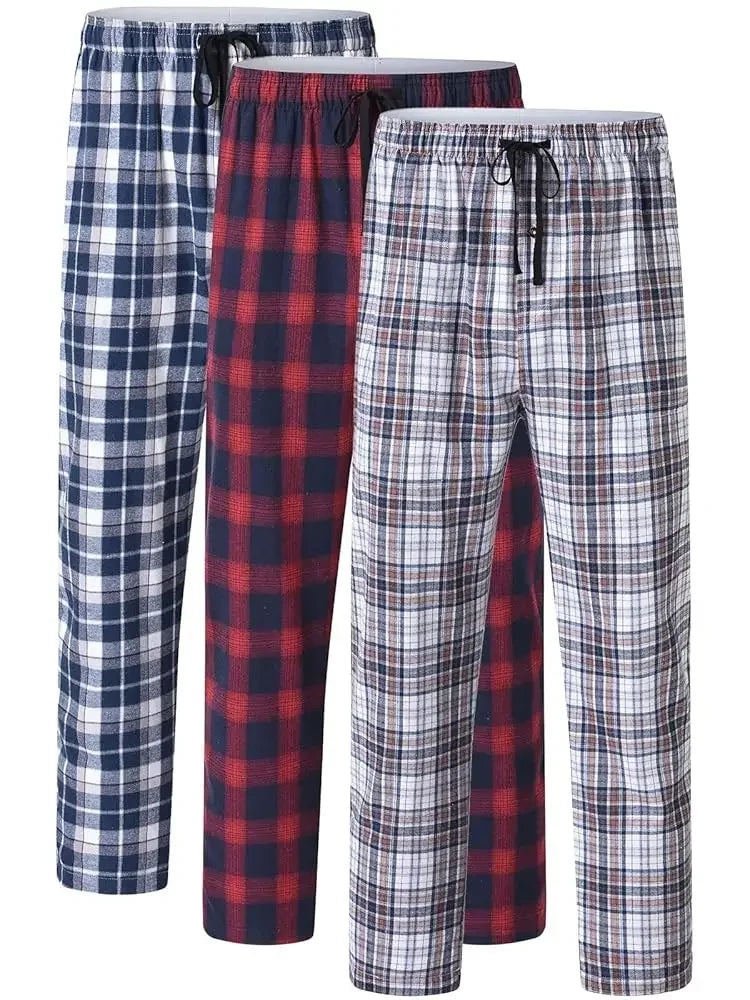 3Pcs Men’s 100% Cotton Plaid Pajama Pants