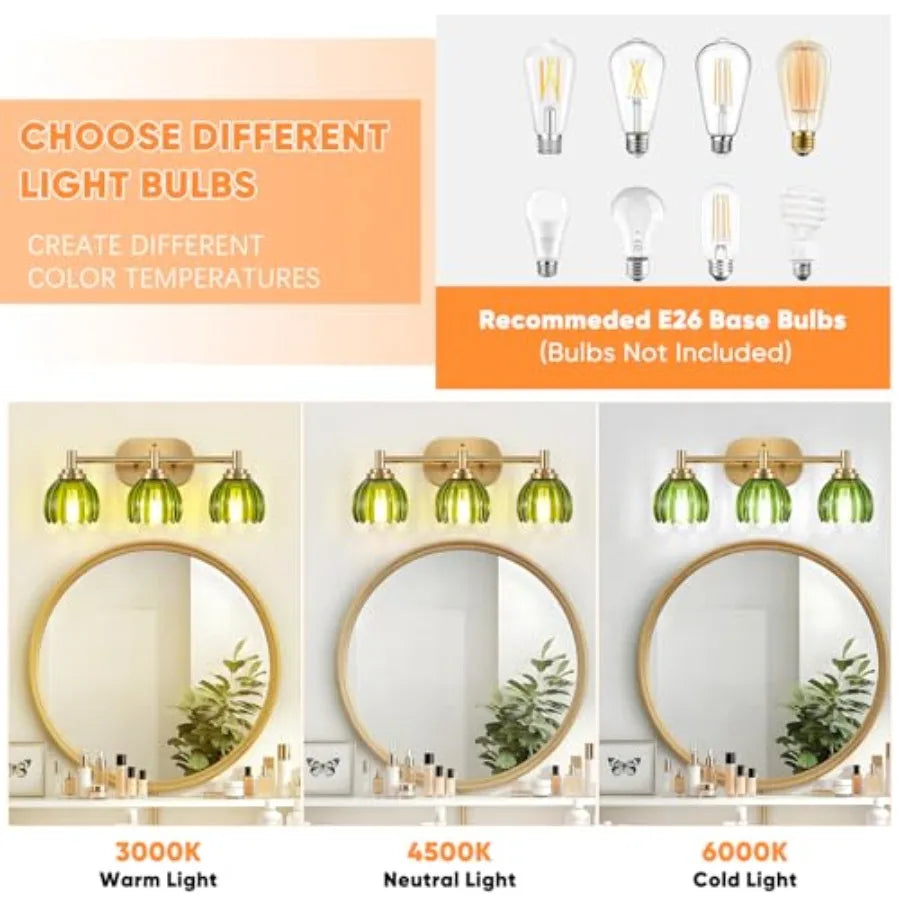 Brushed Bathroom Vanity Lights with Tulip Glass Shades