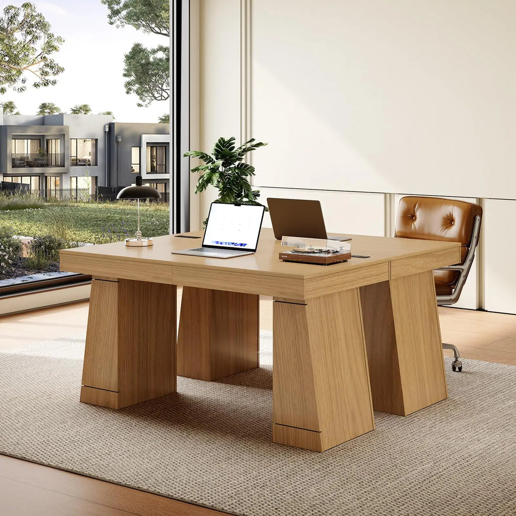 Executive Desk with Power Outlets & Hidden Cabinet
