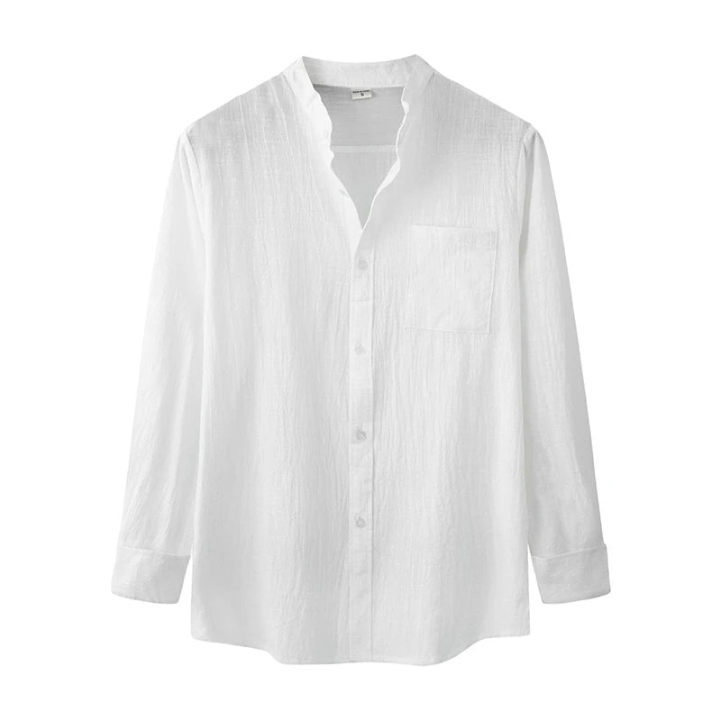 Men’s Casual Long Sleeve Mock Neck Solid Color Button-Up Shirt