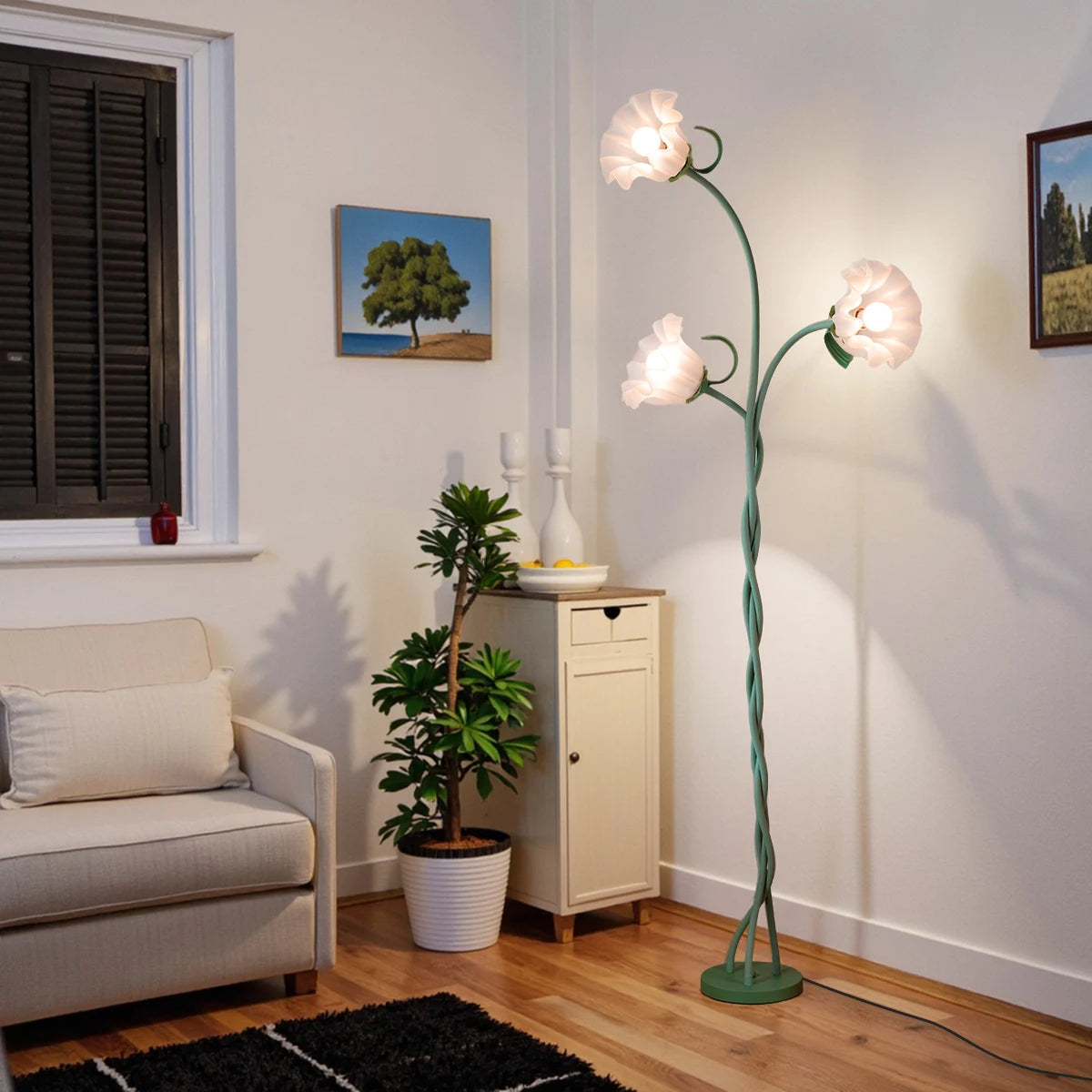 Retro Flower Floor Lamp – Dimmable with Flexible Neck Shaft