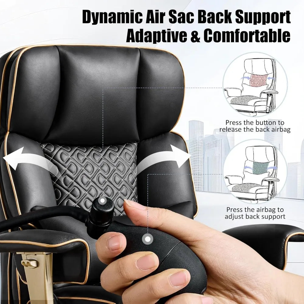 Reclining Executive Office Chair with Rocking Function, Adjustable Back Support & Lumbar Massage