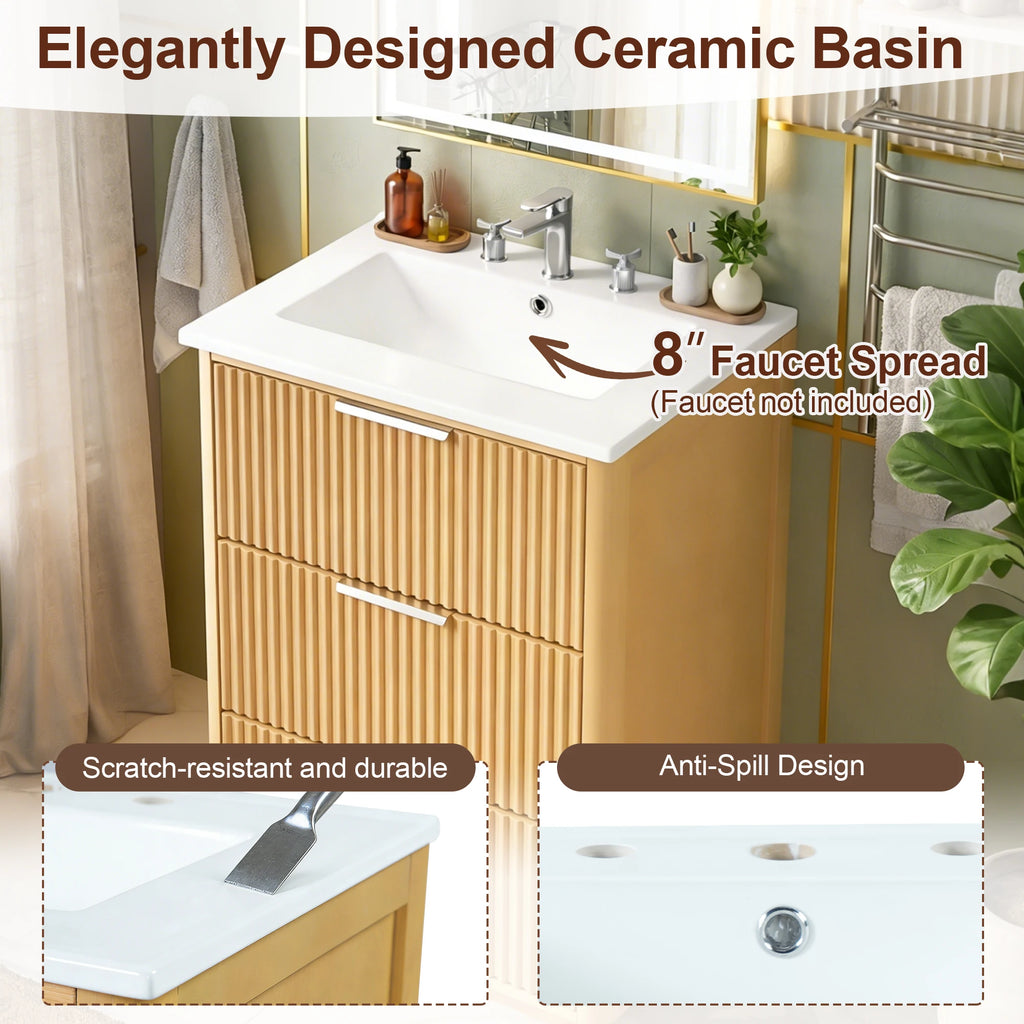 24" Modern Luxury Bathroom Vanity with Ceramic Sink