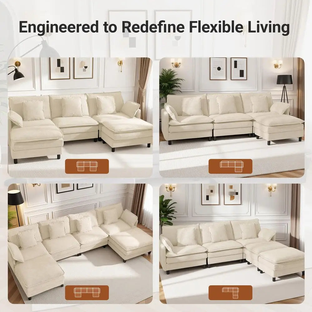 Modular Sectional Sofa with Ottoman –  U-Shaped