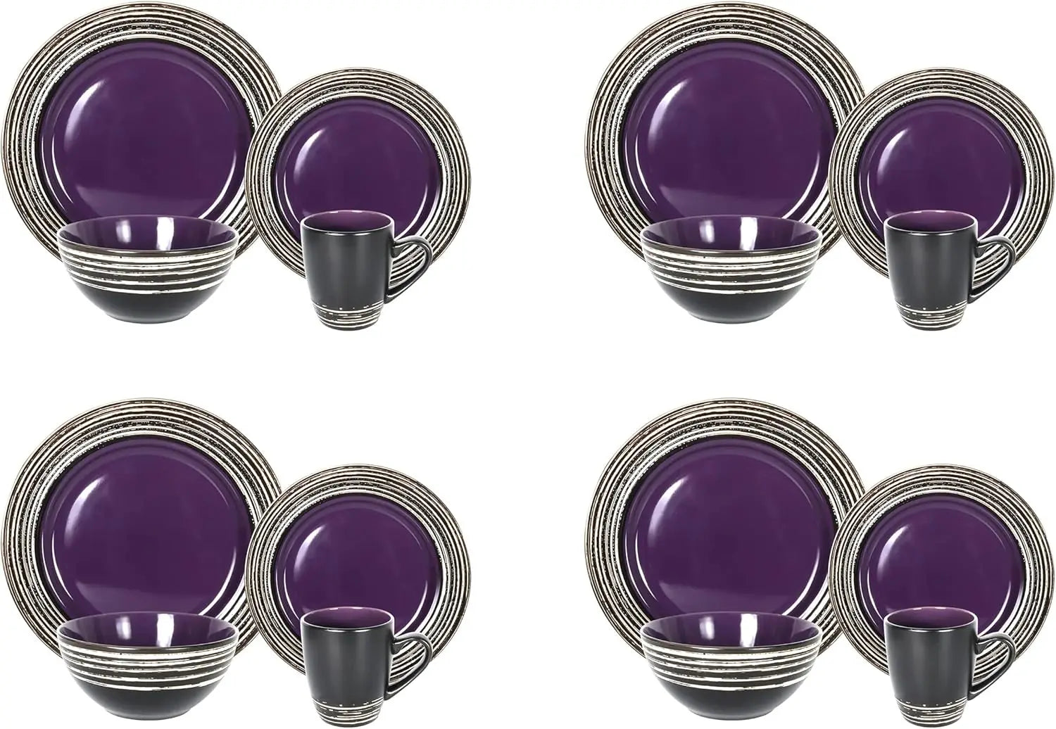 Stoneware Handcrafted Tree Bark Effect Glaze Dinnerware Set – Lavender/Purple (16pcs)