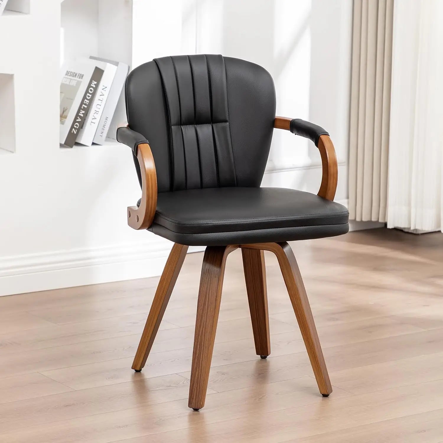 Swivel Dining Chairs Set of 2 – Mid-Century Modern Green Leather Upholstered