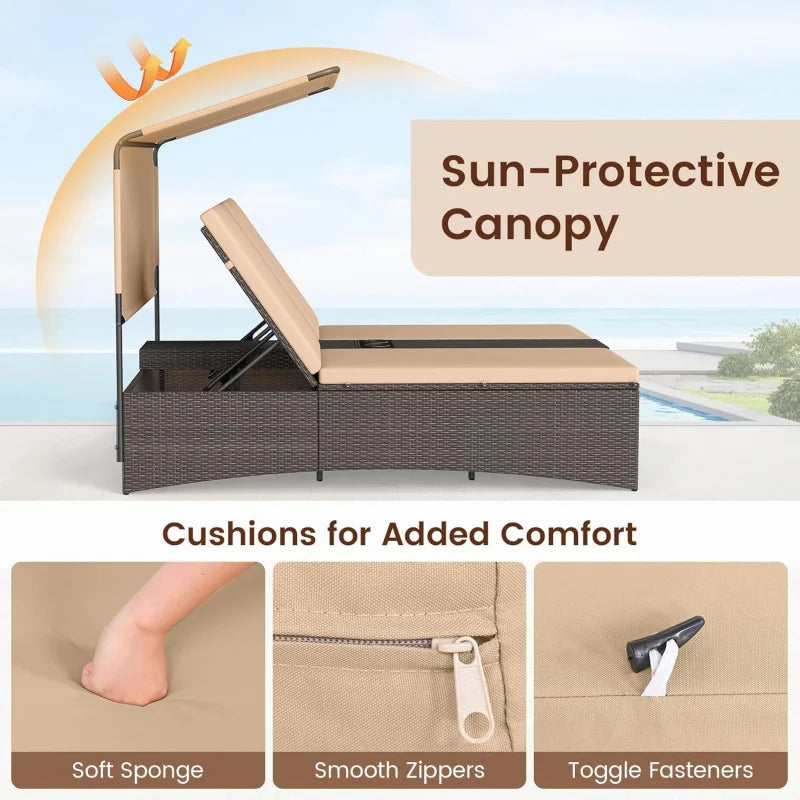 2-Person Outdoor Rattan Lounger with Canopy