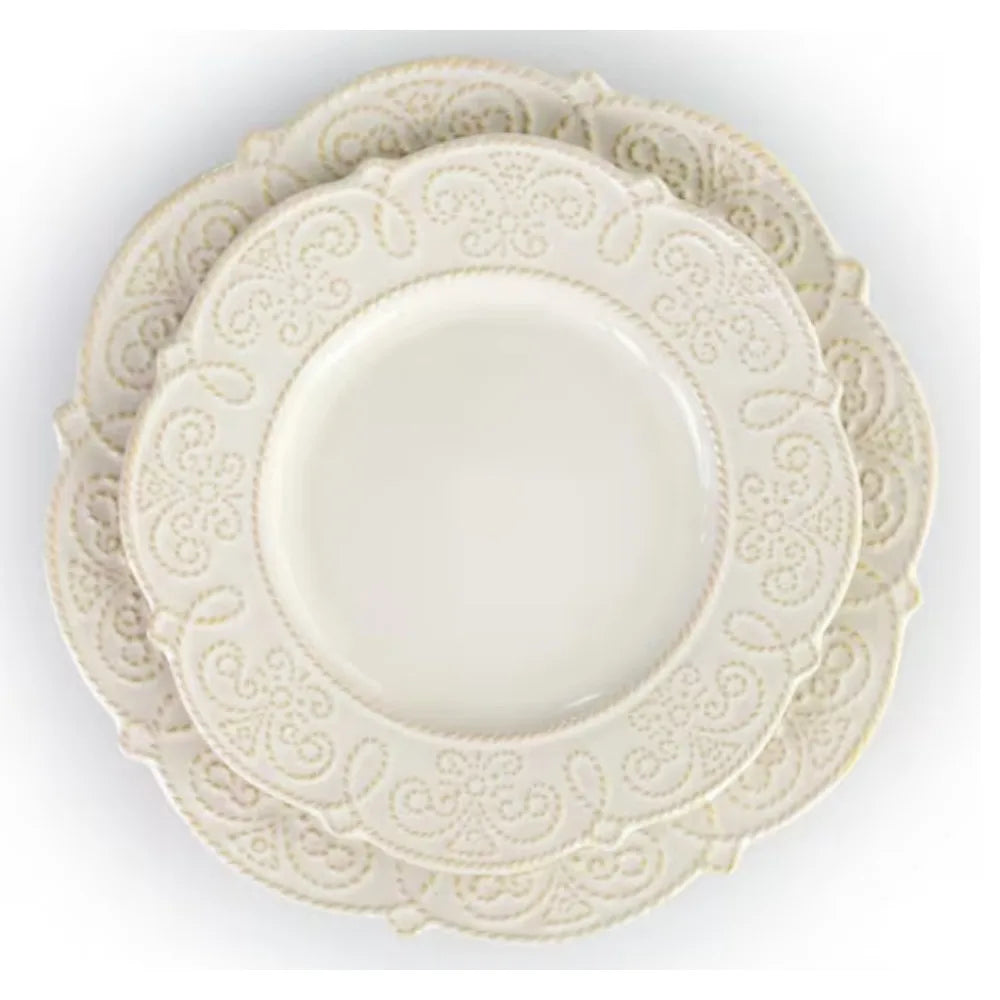 16-Piece Luna Embossed Scalloped White Stoneware Dinnerware Set (Service for 4)