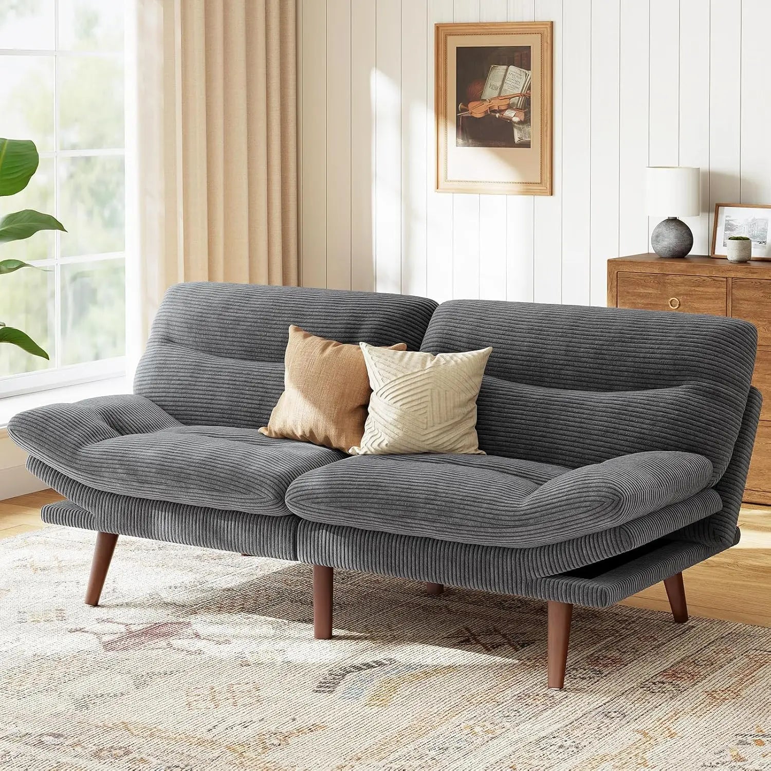 Futon Sofa Bed with Adjustable Backrest & Armrests
