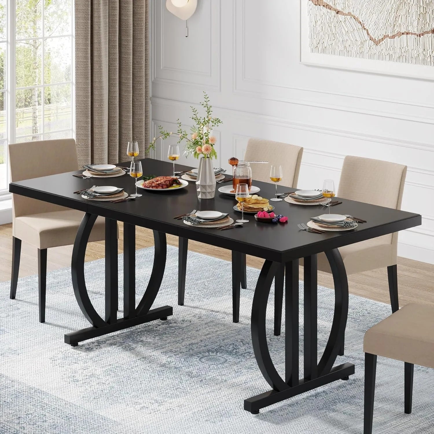 Modern Dining Table for 4-6 People – 63" Large Rectangular Kitchen & Dining Table