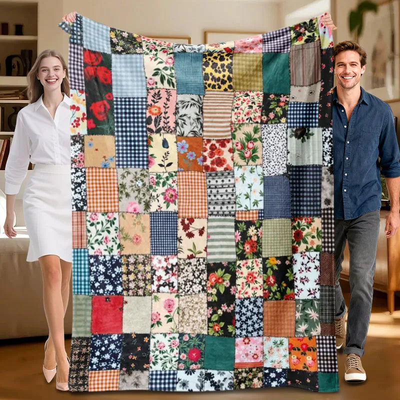 Cozy Floral Patchwork Flannel Blanket – Soft, Stylish, and All-Season Comfort