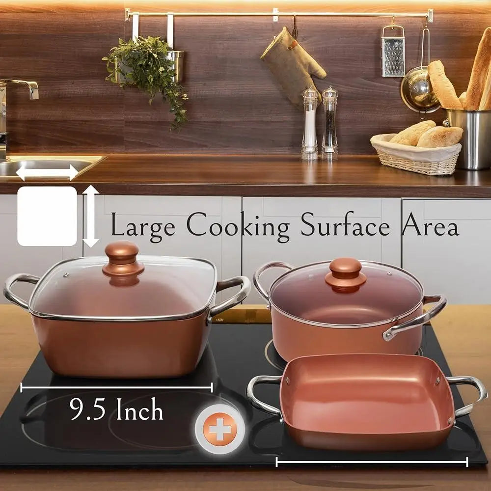 7 Pcs Copper Nonstick Cookware Set, Induction Compatible