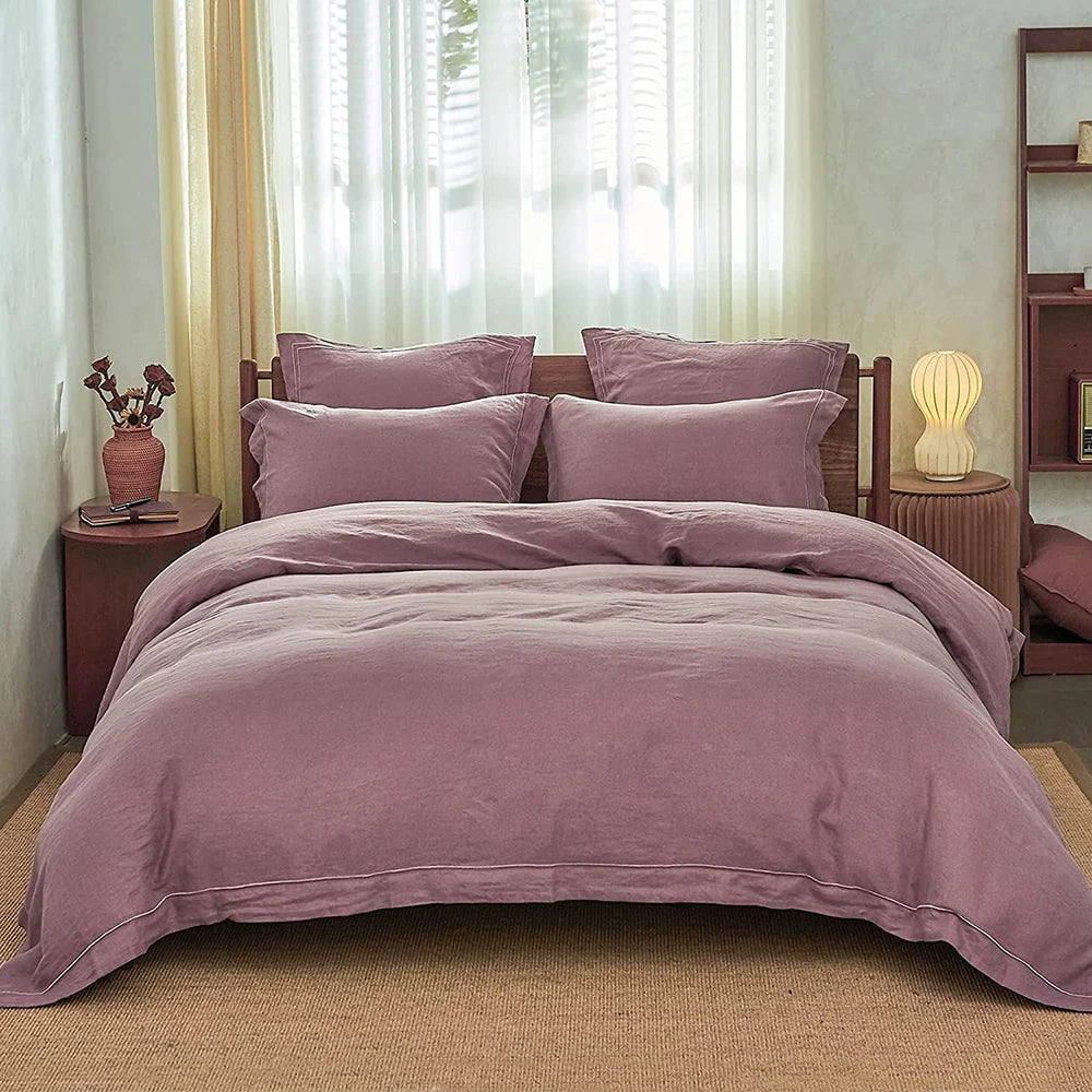 3 Pcs 100% Linen Bedding Set – Queen & King Size Duvet Cover