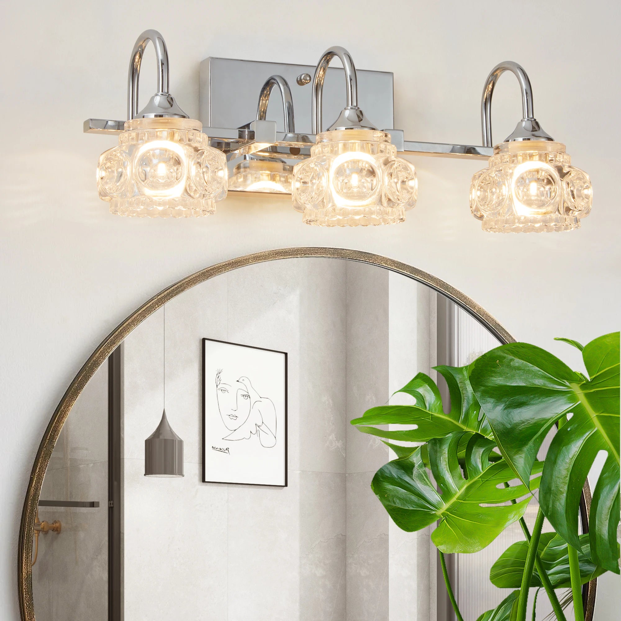 17" Brushed Nickel Finish Vintage Crystal Vanity Light – Elegant 3-Light Bathroom Mirror Fixture with Clear Glass Shades