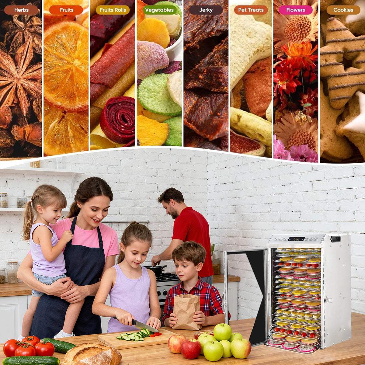 800W 18-Tray Stainless Steel Food Dehydrator