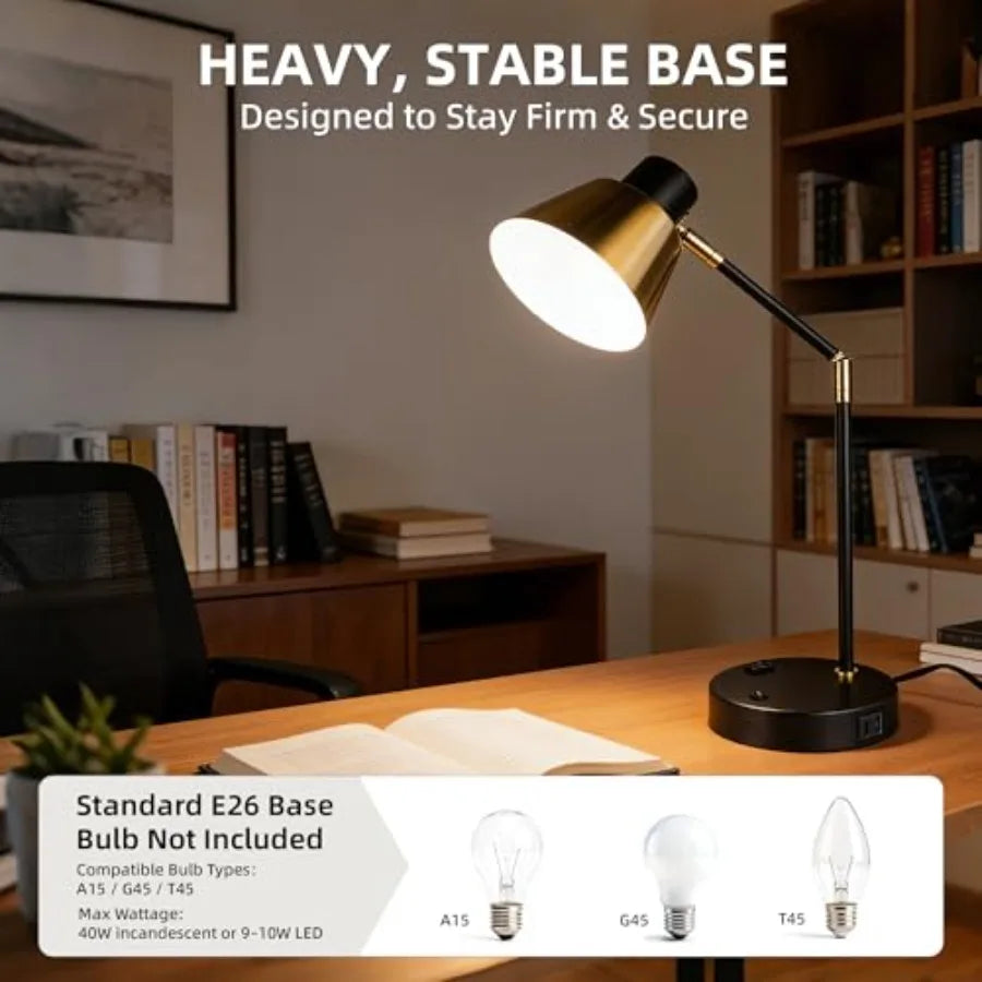 Adjustable Modern Desk Lamp with USB & AC Outlet