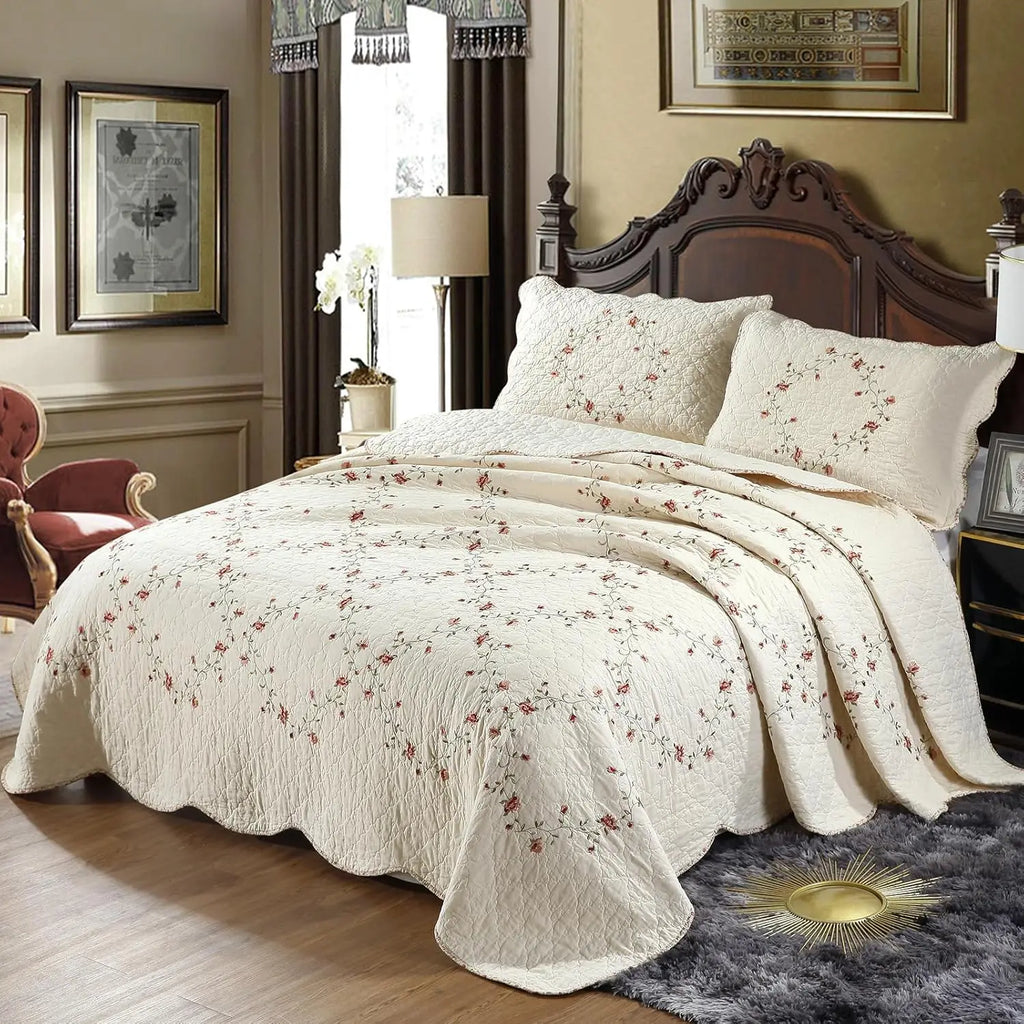 Floral Embroidered Bedspread Set
