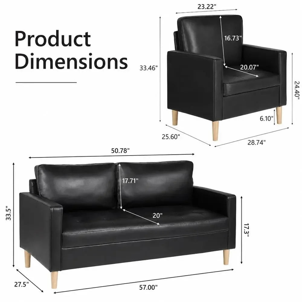Mid-Century Modern 3-Piece Faux Leather Sectional Sofa Set