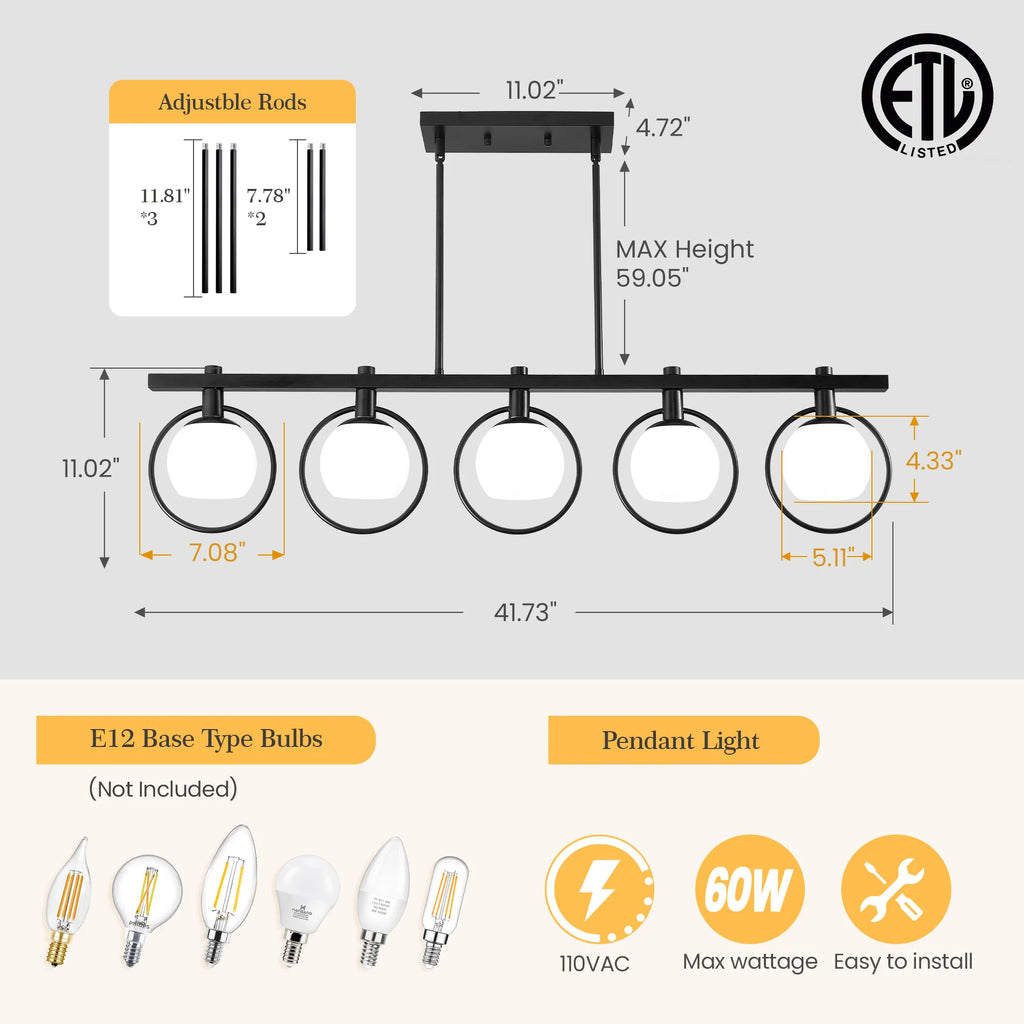 Modern 5-Light Adjustable Chandelier