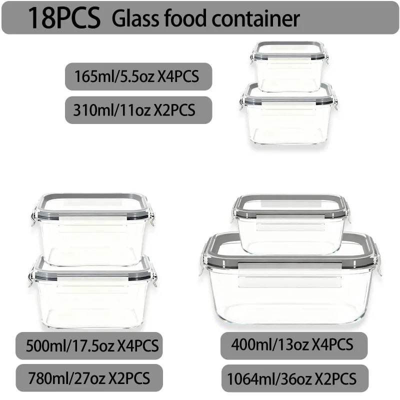 18-Pack Glass Airtight & Leakproof Food Storage Containers