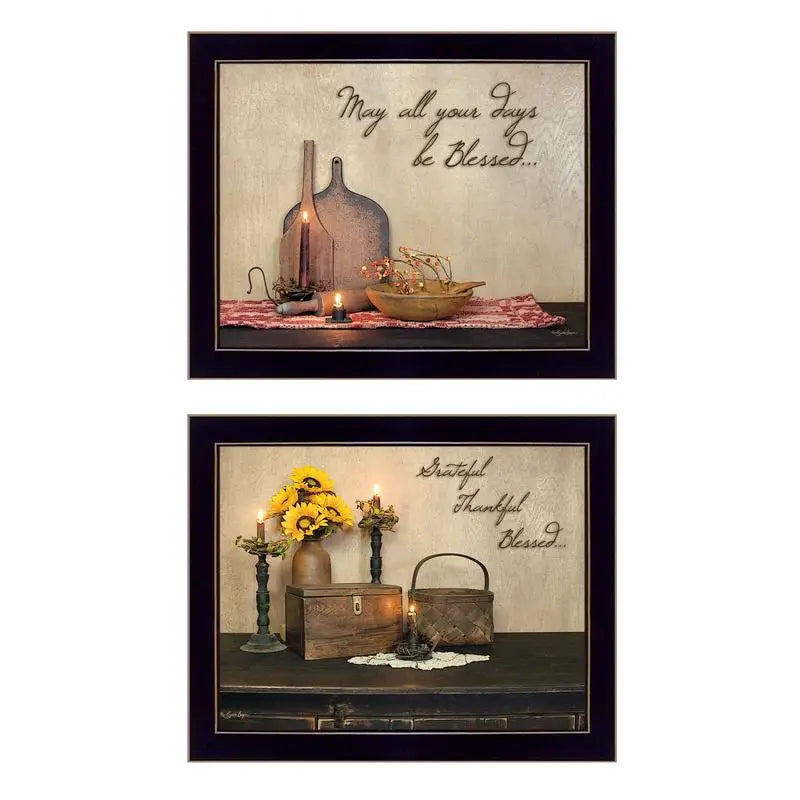 Twice Blessed 2-Piece Vignette Printed Wall Art, Ready to Hang Black Framed Poster