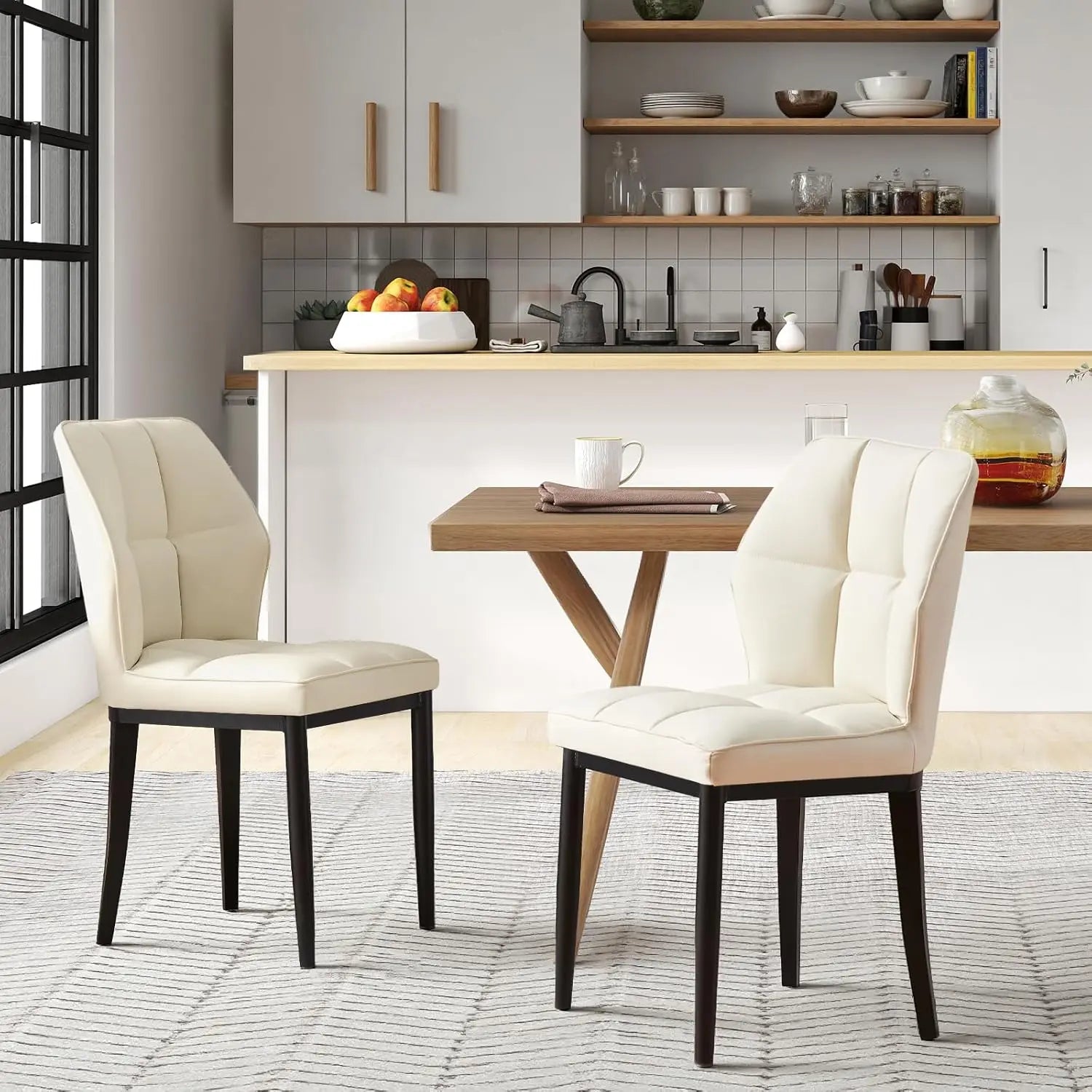 Set of 2 – Mid-Century Modern Upholstered Leather Dining Chairs