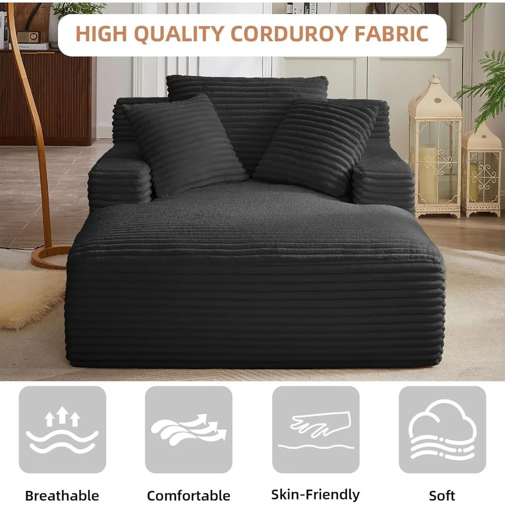 Oversized Corduroy Chaise Lounge Chair with Sofa Bed & Throw Pillows