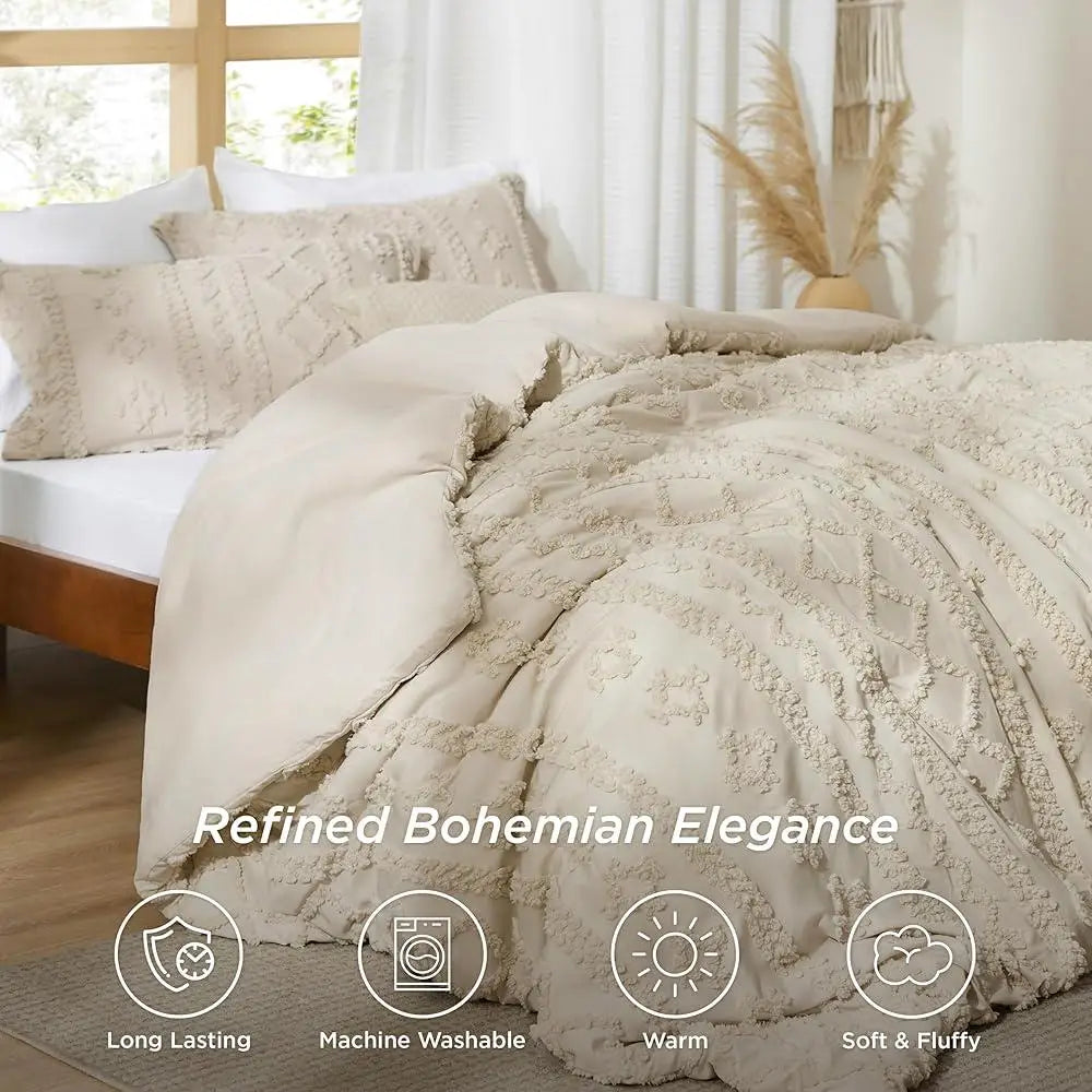 Tufted Boho Comforter Set – Queen (3 Pieces)