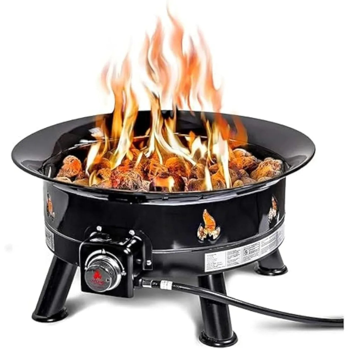Round Portable Gas Fire Pit, 58K BTU Smokeless Outdoor Firebowl with Weatherproof Cover