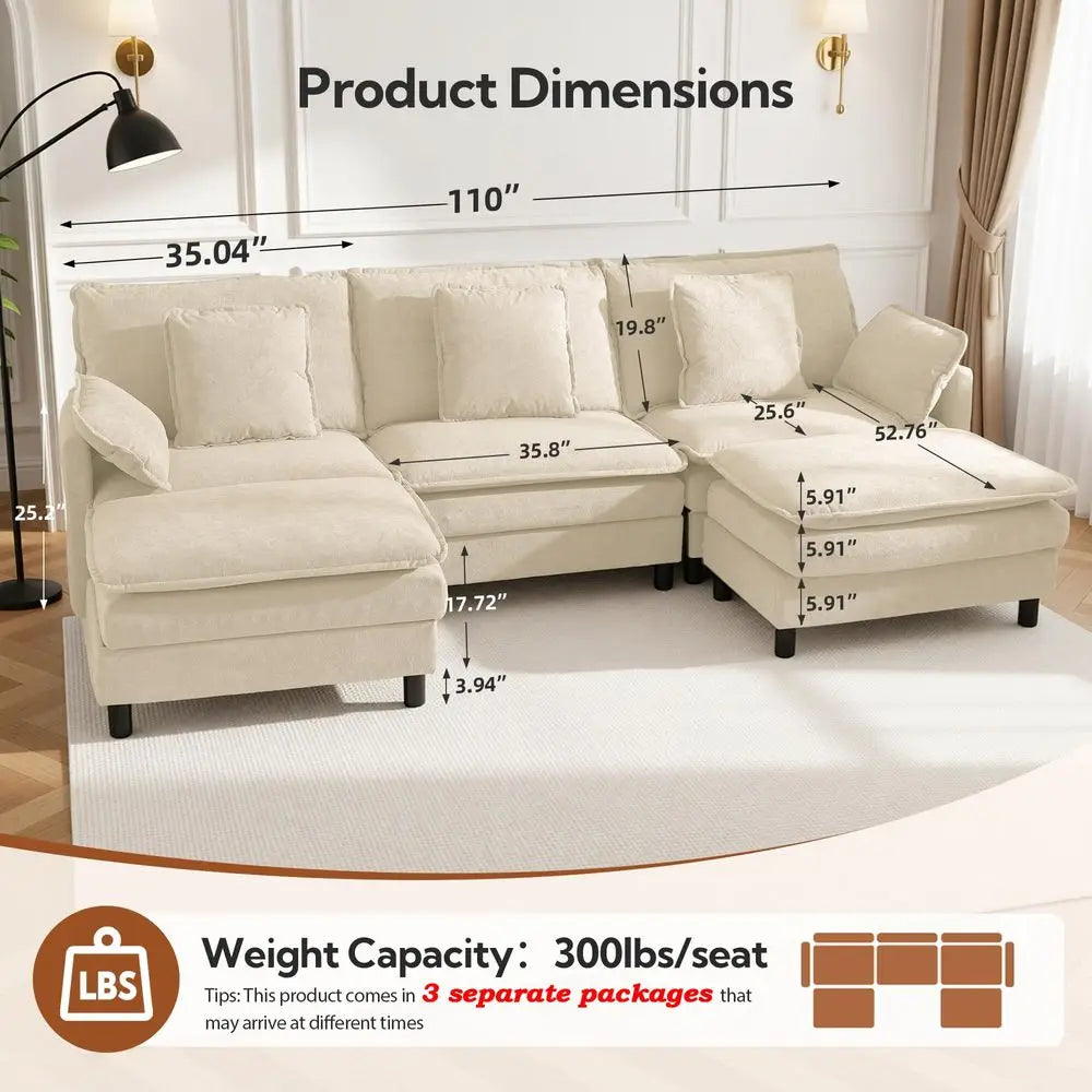 Modular Sectional Sofa with Ottoman –  U-Shaped