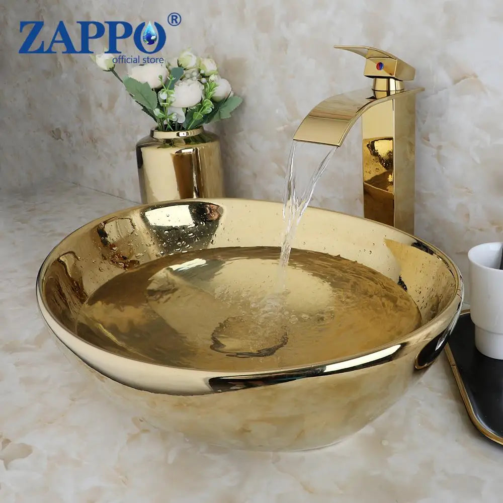 Luxury Large Gold Vessel Sink with Faucet Combo